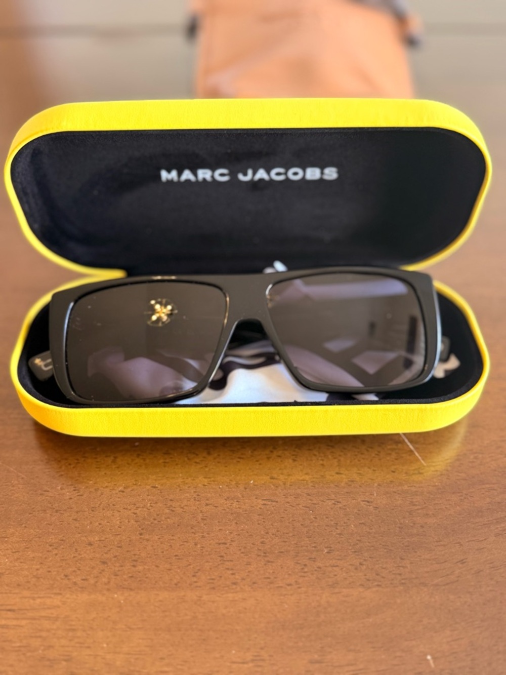 Marc Jacobs Black Oversized Square Sunglasses with Yellow Case